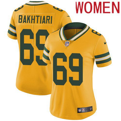 Women Green Bay Packers #69 David Bakhtiari Yellow Nike Vapor Limited NFL Jersey